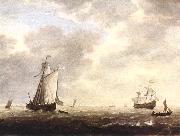 VLIEGER, Simon de A Dutch Man-of-war and Various Vessels in a Breeze r oil on canvas